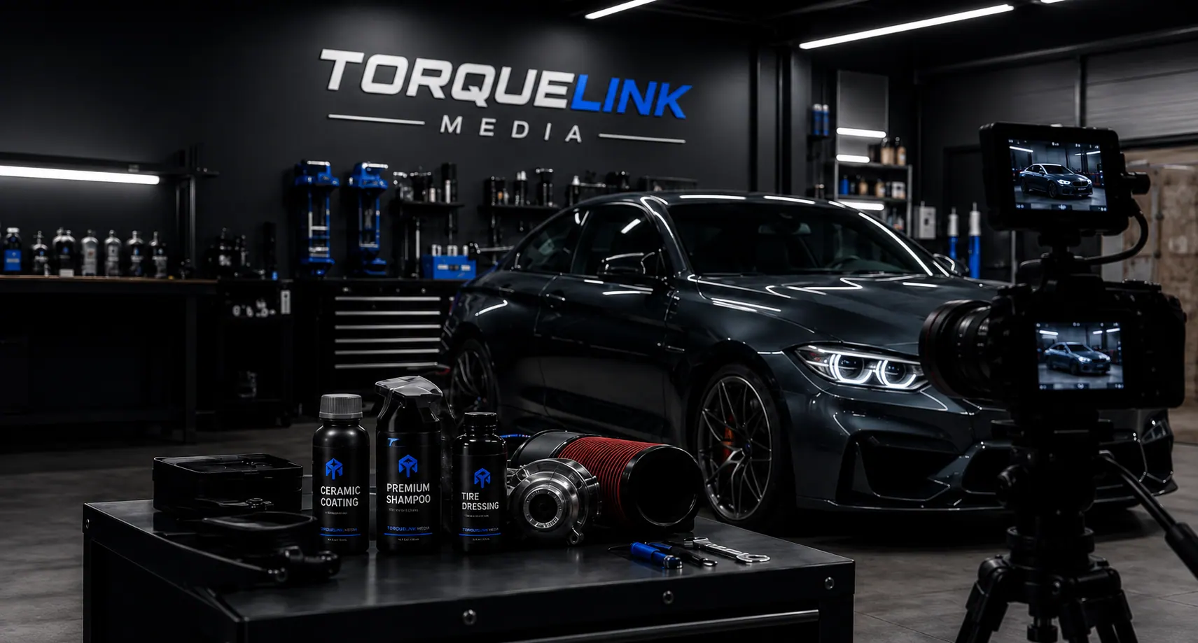 Automotive tools and parts collected in a workshop